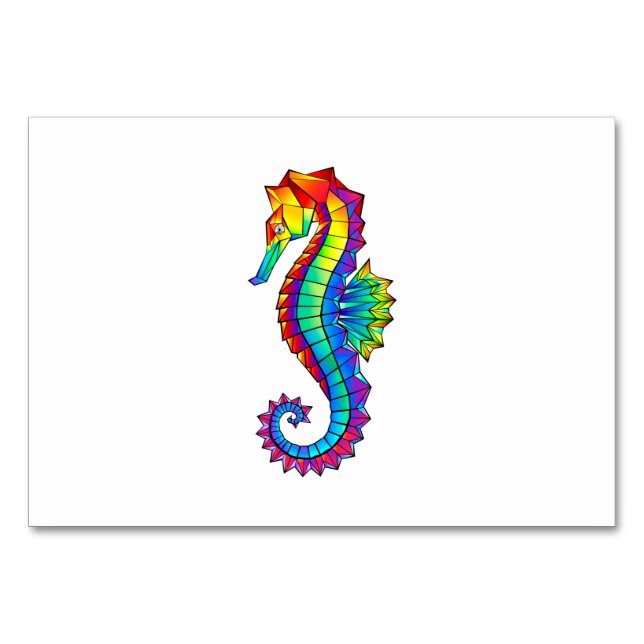 Rainbow Polygonal Seahorse Table Number (Front)