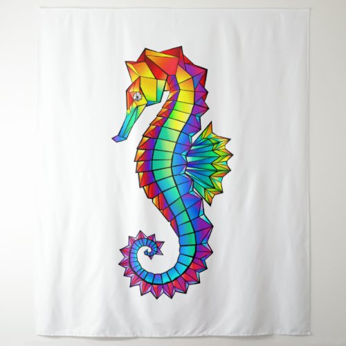 Rainbow Polygonal Seahorse Tapestry