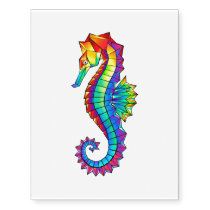 Rainbow Polygonal Seahorse Temporary Tattoos