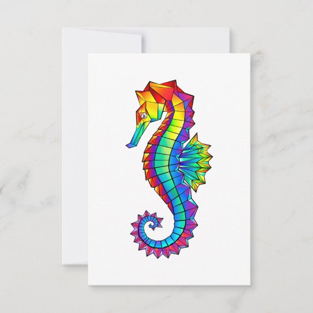 Rainbow Polygonal Seahorse Thank You Card (Front)