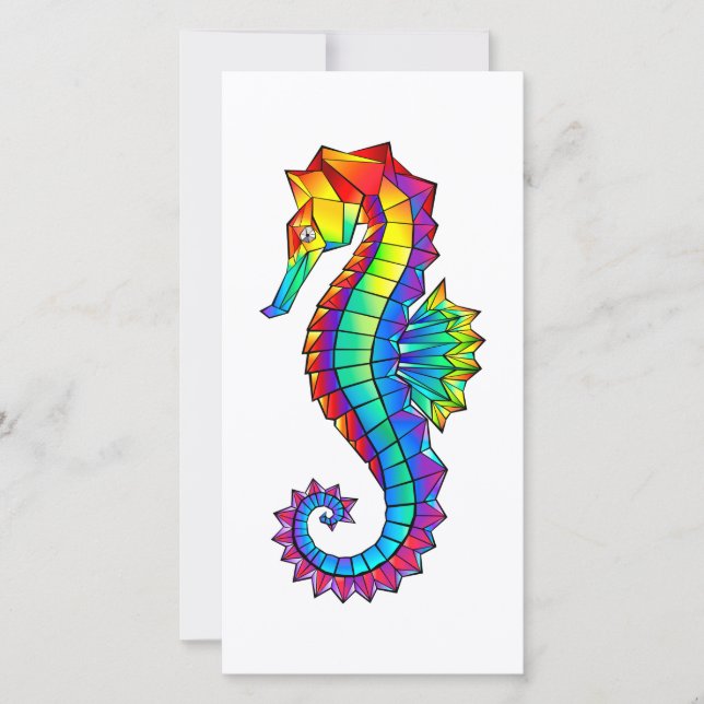 Rainbow Polygonal Seahorse Thank You Card (Front)