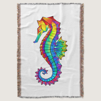 Rainbow Polygonal Seahorse Throw Blanket
