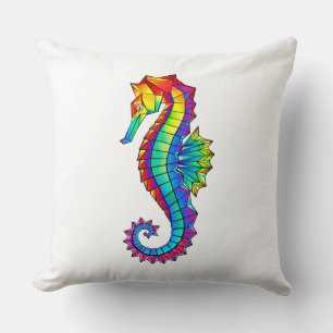 Rainbow Polygonal Seahorse Throw Pillow