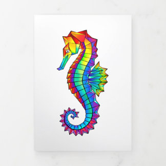Rainbow Polygonal Seahorse Tri-Fold Card