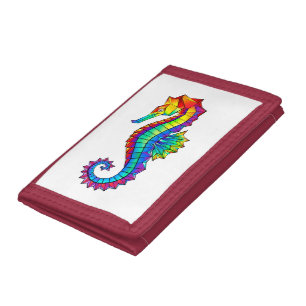 Rainbow Polygonal Seahorse Tri-fold Wallet