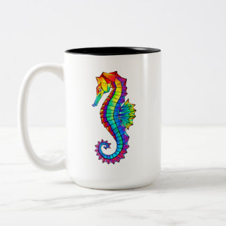 Rainbow Polygonal Seahorse Two-Tone Coffee Mug