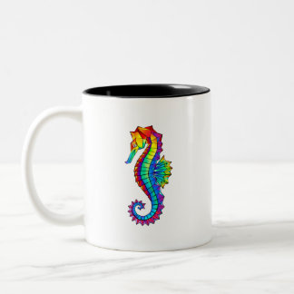 Rainbow Polygonal Seahorse Two-Tone Coffee Mug