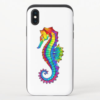 Rainbow Polygonal Seahorse iPhone XS Slider Case