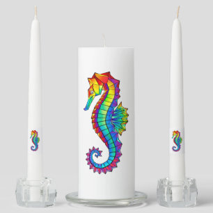 Rainbow Polygonal Seahorse Unity Candle Set