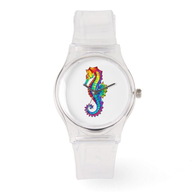 Rainbow Polygonal Seahorse Watch (Front)