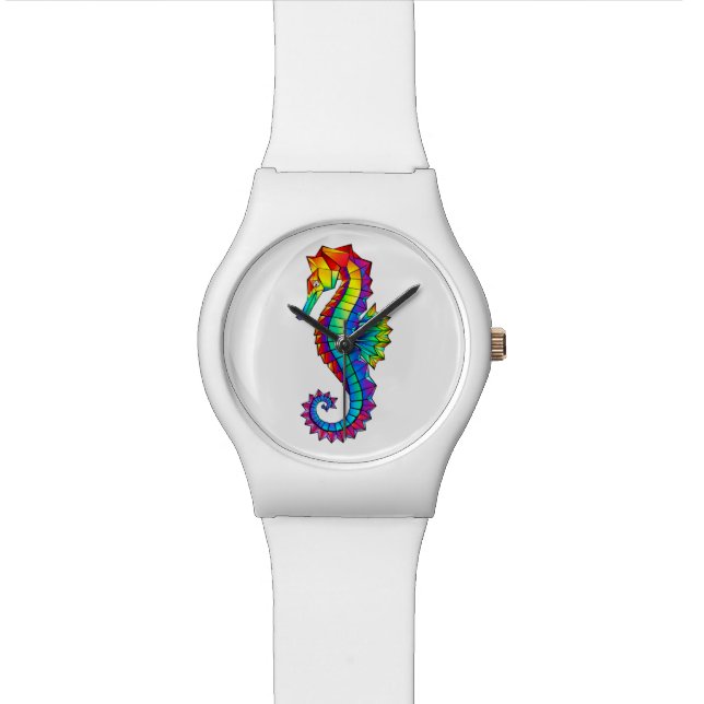 Rainbow Polygonal Seahorse Watch (Close Up)