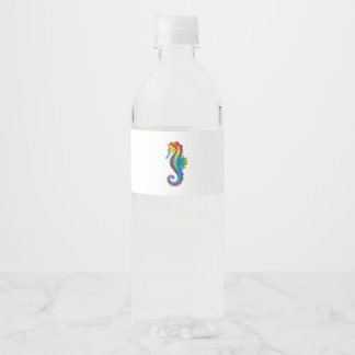 Rainbow Polygonal Seahorse Water Bottle Label