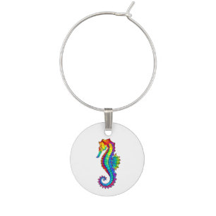 Rainbow Polygonal Seahorse Wine Charm
