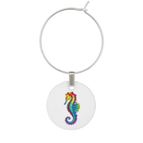 Rainbow Polygonal Seahorse Wine Charm