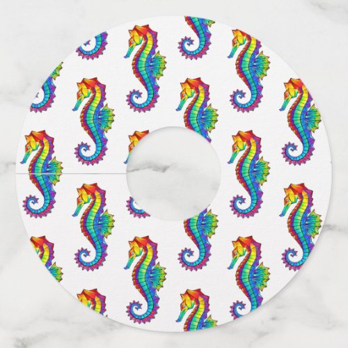 Rainbow Polygonal Seahorse Wine Glass Tag