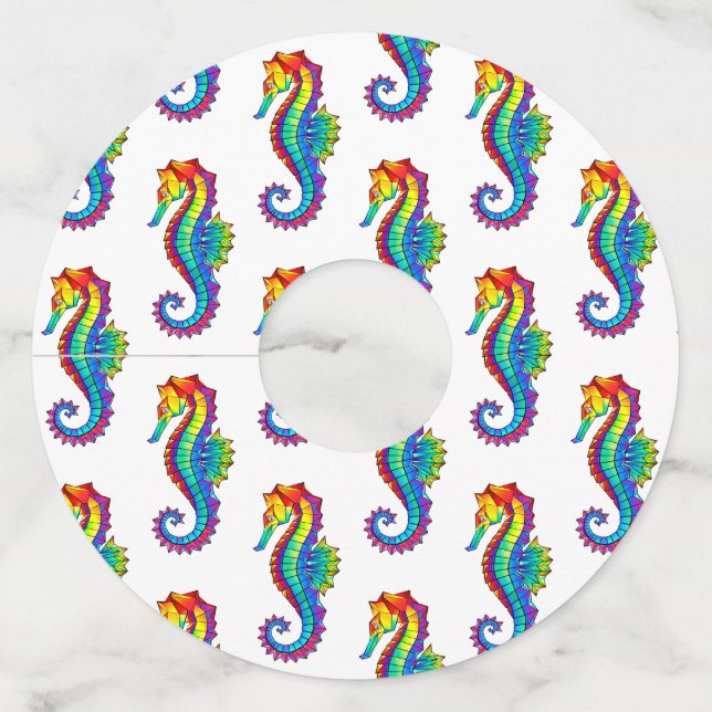 Rainbow Polygonal Seahorse Wine Glass Tag (Front)