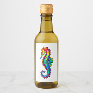 Rainbow Polygonal Seahorse Wine Label