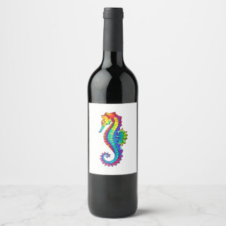 Rainbow Polygonal Seahorse Wine Label