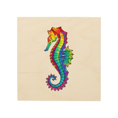 Rainbow Polygonal Seahorse Wood Wall Art