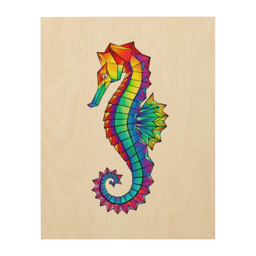 Rainbow Polygonal Seahorse Wood Wall Art