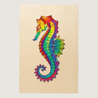 Rainbow Polygonal Seahorse Wood Wall Art