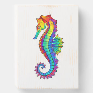 Rainbow Polygonal Seahorse Wooden Box Sign