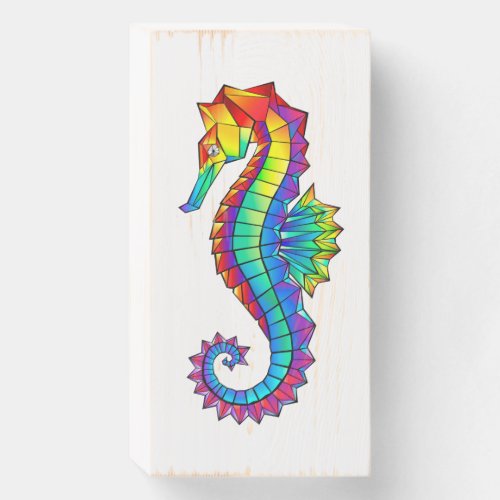 Rainbow Polygonal Seahorse Wooden Box Sign