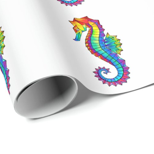 Rainbow Polygonal Seahorse Wrapping Paper