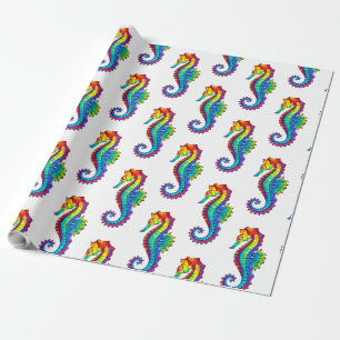 Rainbow Polygonal Seahorse Wrapping Paper