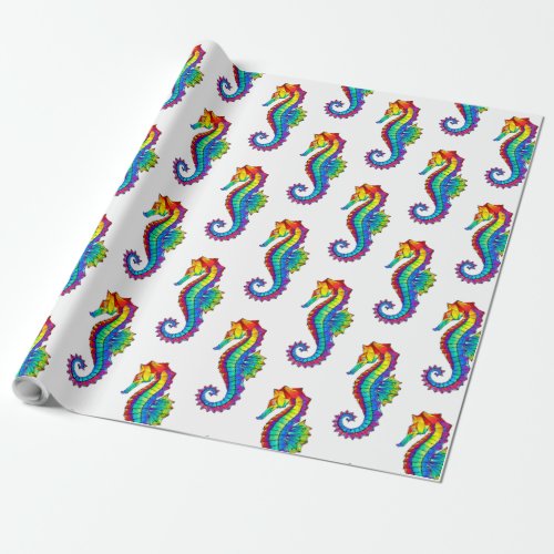 Rainbow Polygonal Seahorse Wrapping Paper