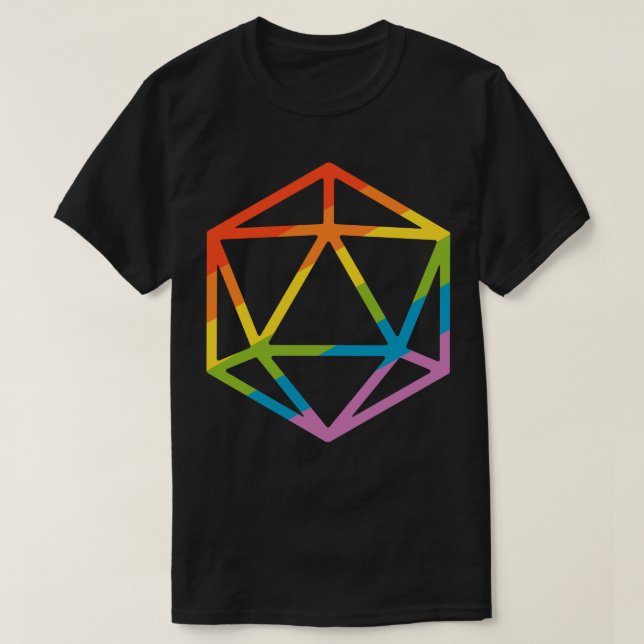 Rainbow Polyhedral D20 Dice Tabletop RPG T-Shirt (Design Front)
