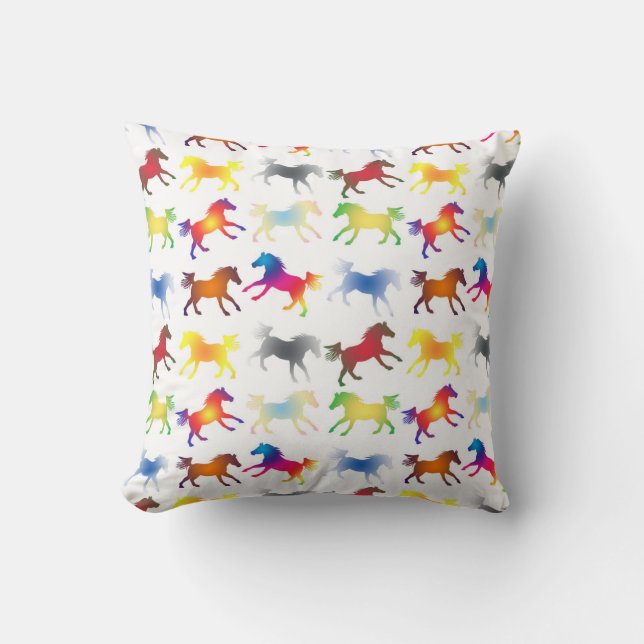 Rainbow Ponies Throw Pillow (Front)