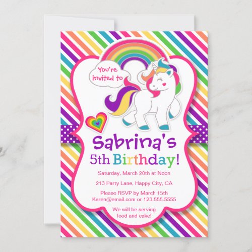 Rainbow Pony Unicorn Birthday Party Invitation