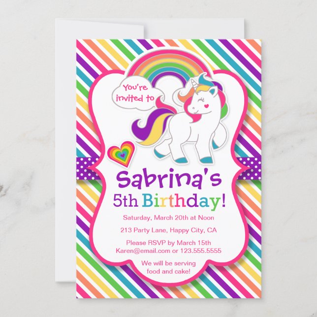 Rainbow Pony Unicorn Birthday Party Invitation (Front)
