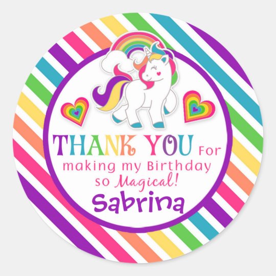 Rainbow Pony Unicorn Birthday Thank You Stickers  Zazzle.com