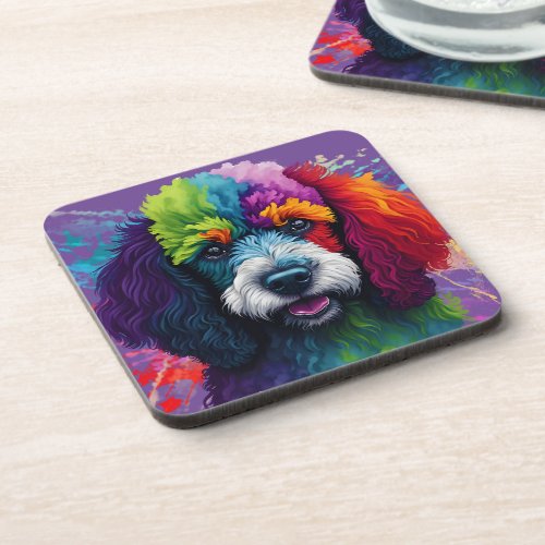 Rainbow Poodle Watercolor Beverage Coaster