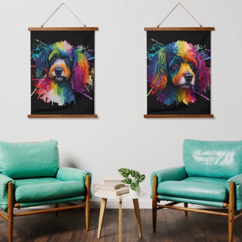 Rainbow Poodle Watercolor Hanging Tapestry