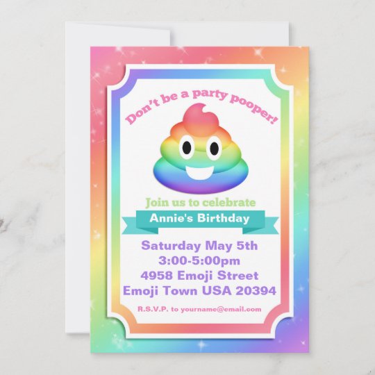 Rainbow Poop Emoji Birthday Invitation