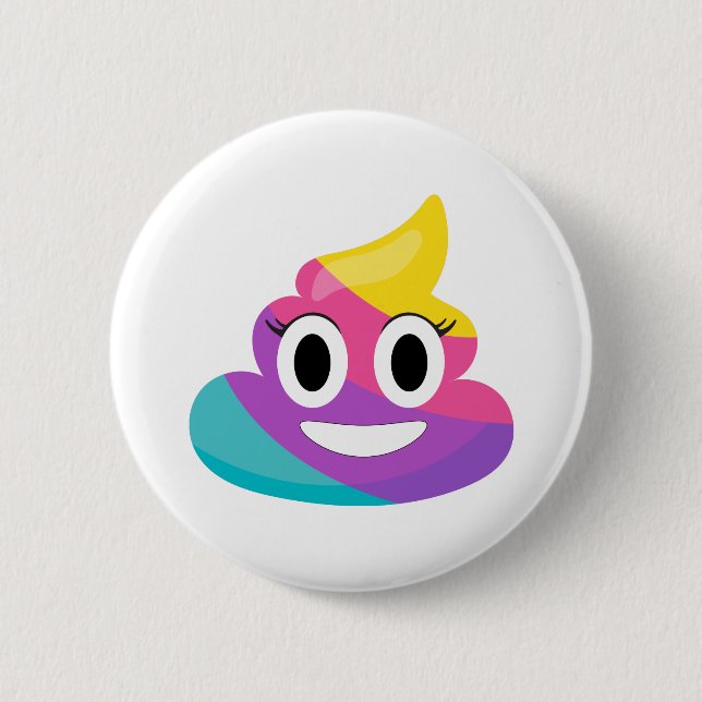 Rainbow Poop Emoji Pinback Button (Front)