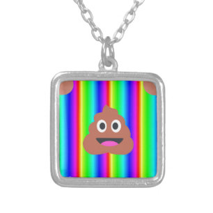 rainbow poop emoji silver plated necklace