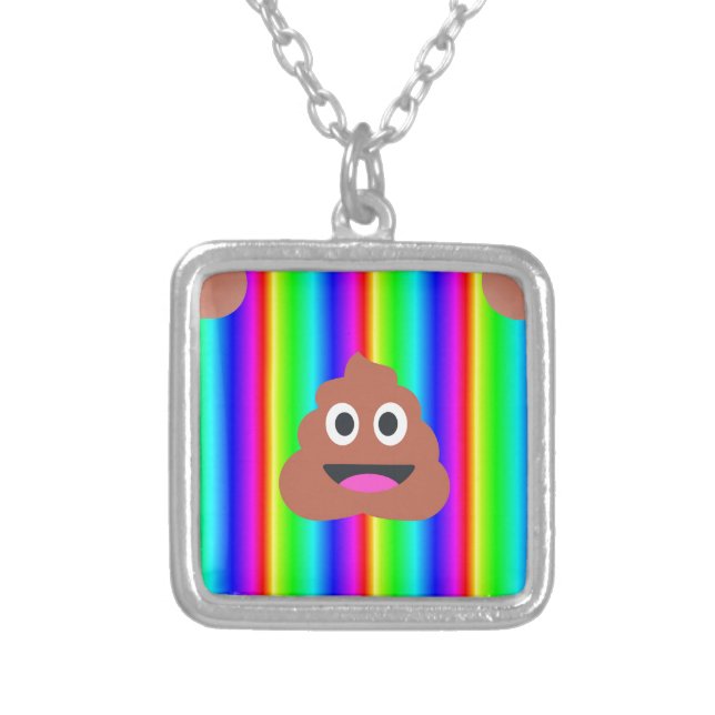 rainbow poop emoji silver plated necklace (Front)
