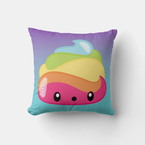 Rainbow Poop Emoji Throw Pillow