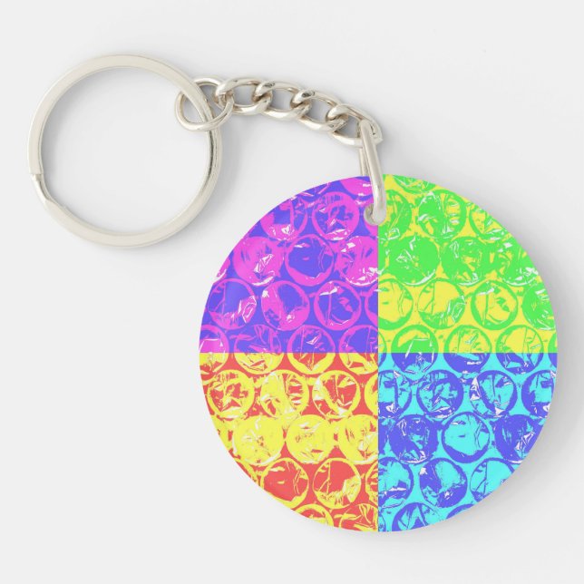 Rainbow pop art bubble wrap keychain (Front)