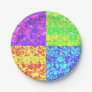 Rainbow pop art bubble wrap paper plates