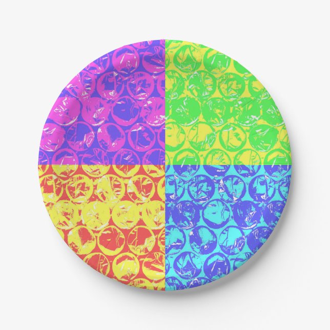 Rainbow pop art bubble wrap paper plates (Front)