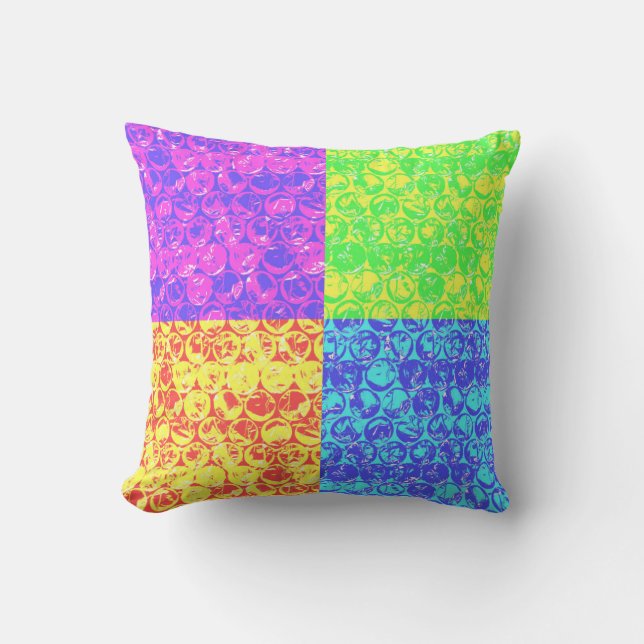 Rainbow pop art bubble wrap throw pillow (Front)
