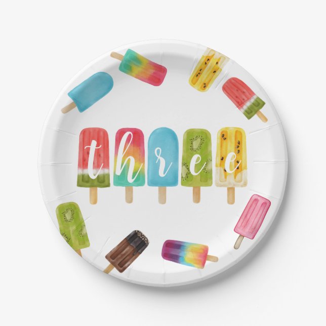 Rainbow Pop Birthday 3rd Birthday Paper Plates (Front)