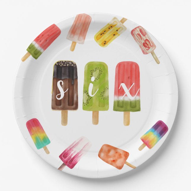 Rainbow Pop Birthday 6th Birthday Paper Plates (Front)