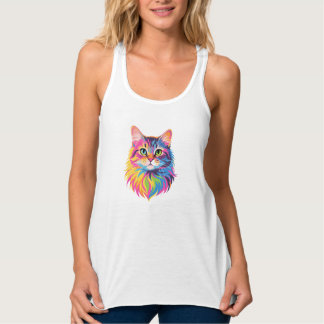 Rainbow Pop Cat – Vibrant Vector Feline Art Tank Top