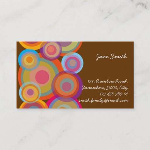 Customizable Rainbow Pop Circles Colorful Retro Fun Groovy Chic Business Card Template